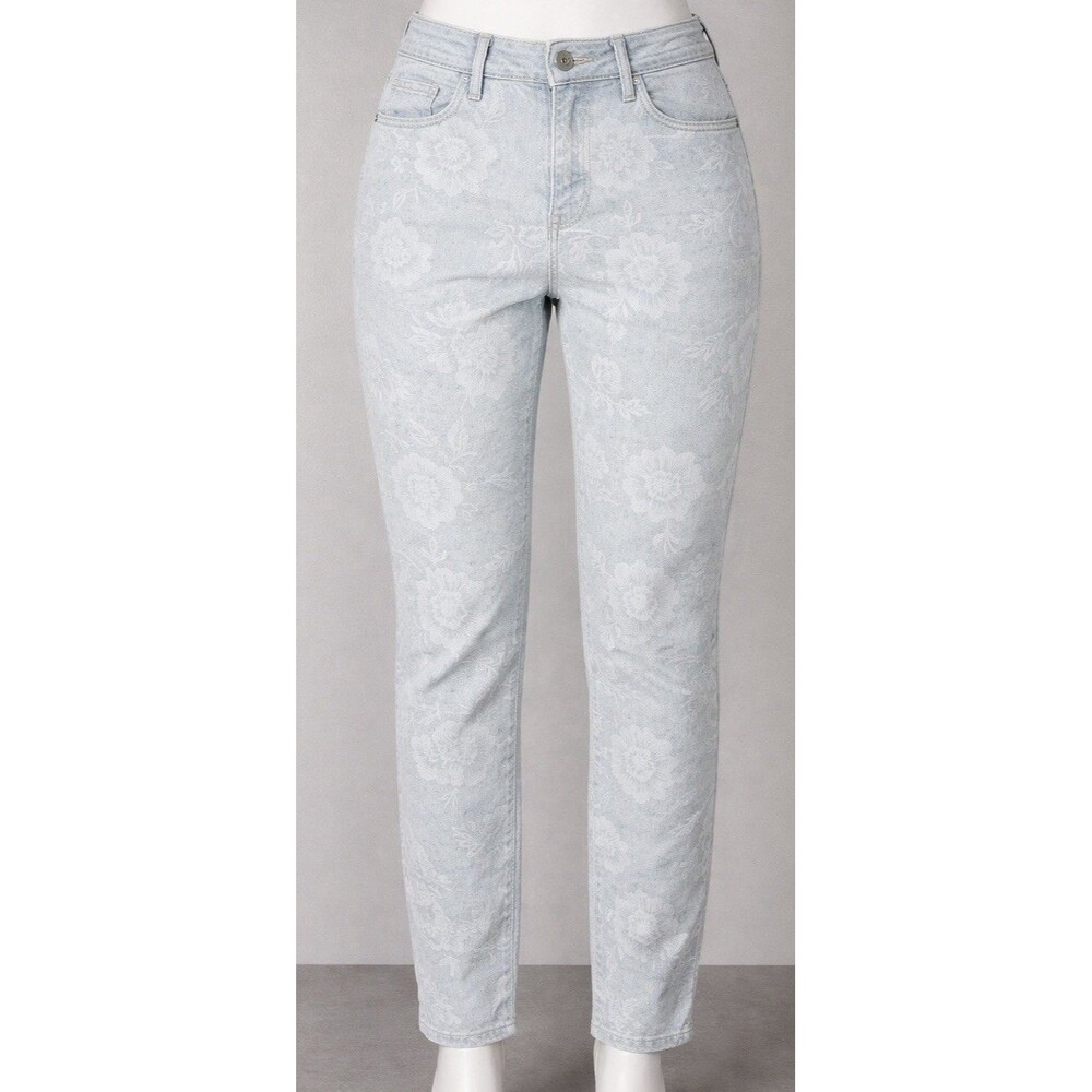 J Jill Denim Authentic Fit Slim Ankle Jeans Floral Printed Light Wash Womens 8